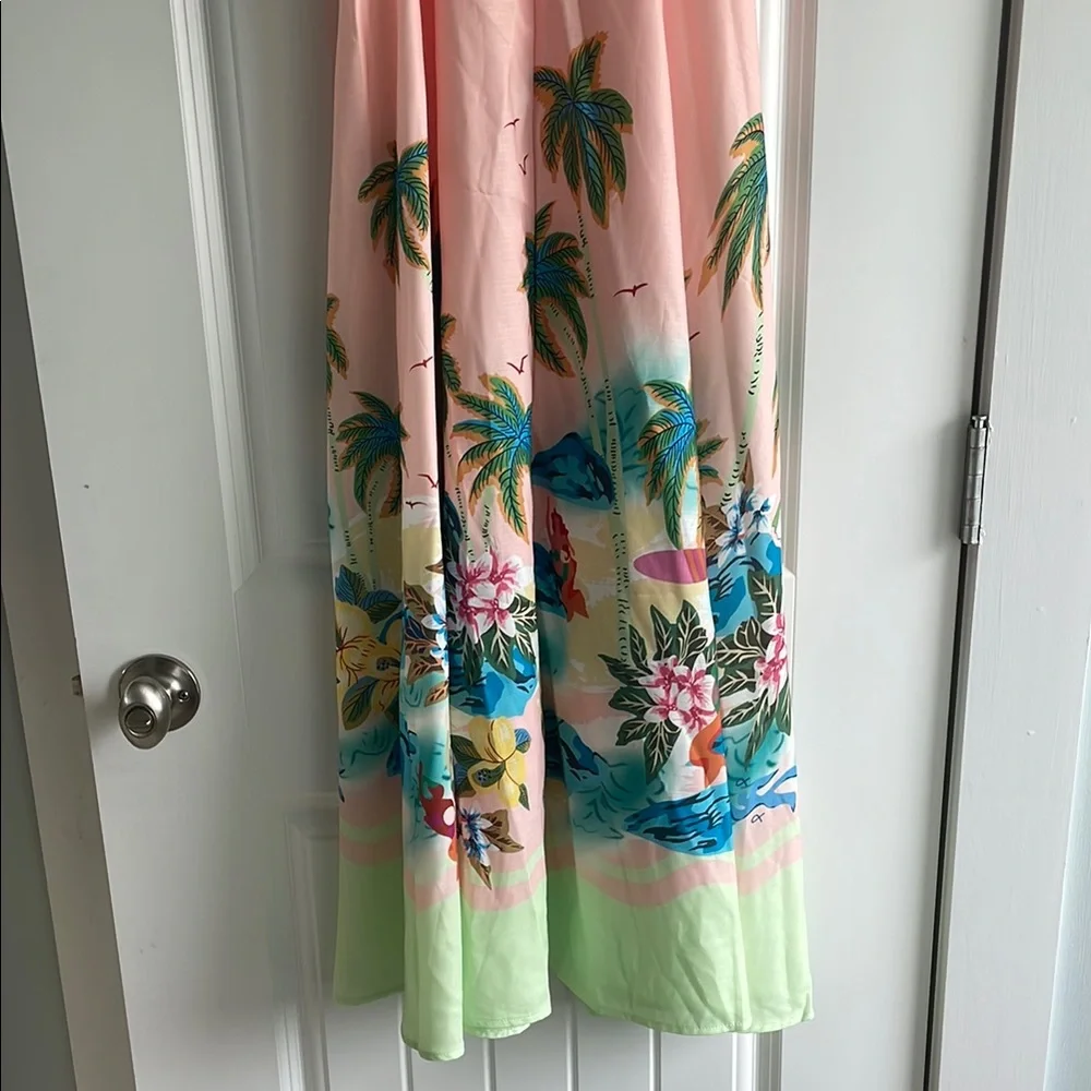 Women's Pink Tropical Maxi Dress - Picture 3 of 7
